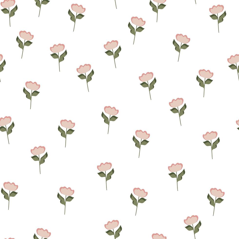 Botanic seamless pattern with random flowers silhouettes print. Isolated cute backdrop. Floral artwork. vector