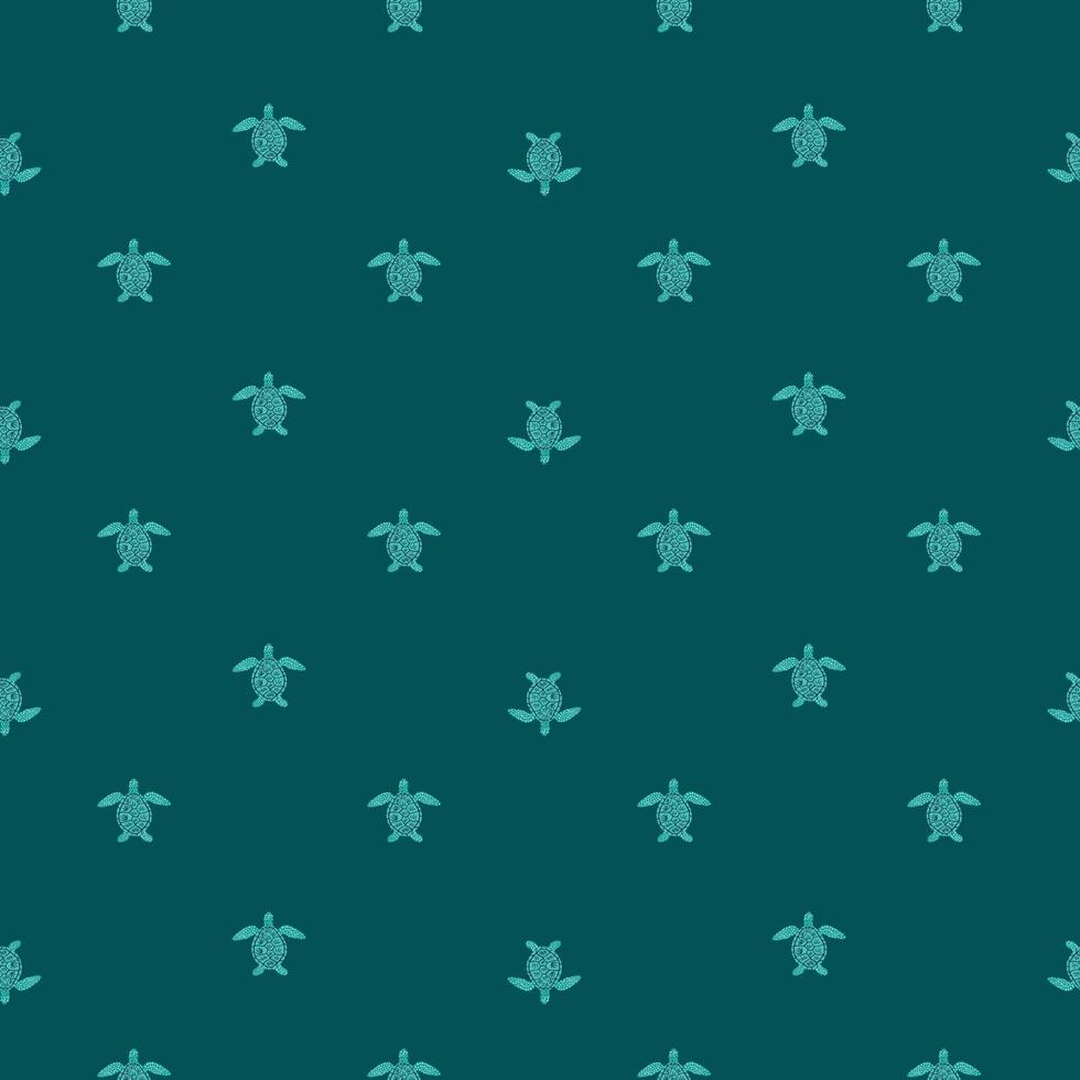 Seamless pattern sea turtles. Cute marine turtle in doodle style. vector