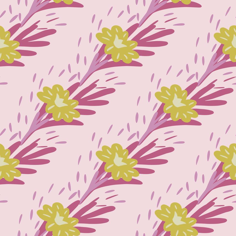 Seamless pattern with bouquets of small flowers on light pink background. Vector floral template in doodle style. Gentle summer botanical texture.
