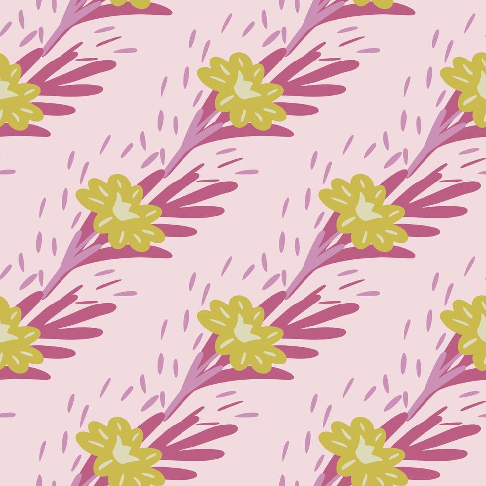 patrón impecable con ramos de flores pequeñas sobre fondo rosa claro. plantilla floral vectorial en estilo garabato. suave textura botánica de verano. vector