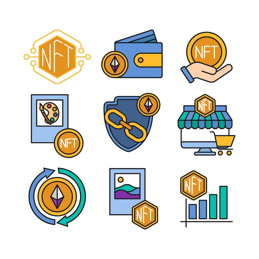 NFT Non-Fungible Token Crypto Finance Icons Set vector