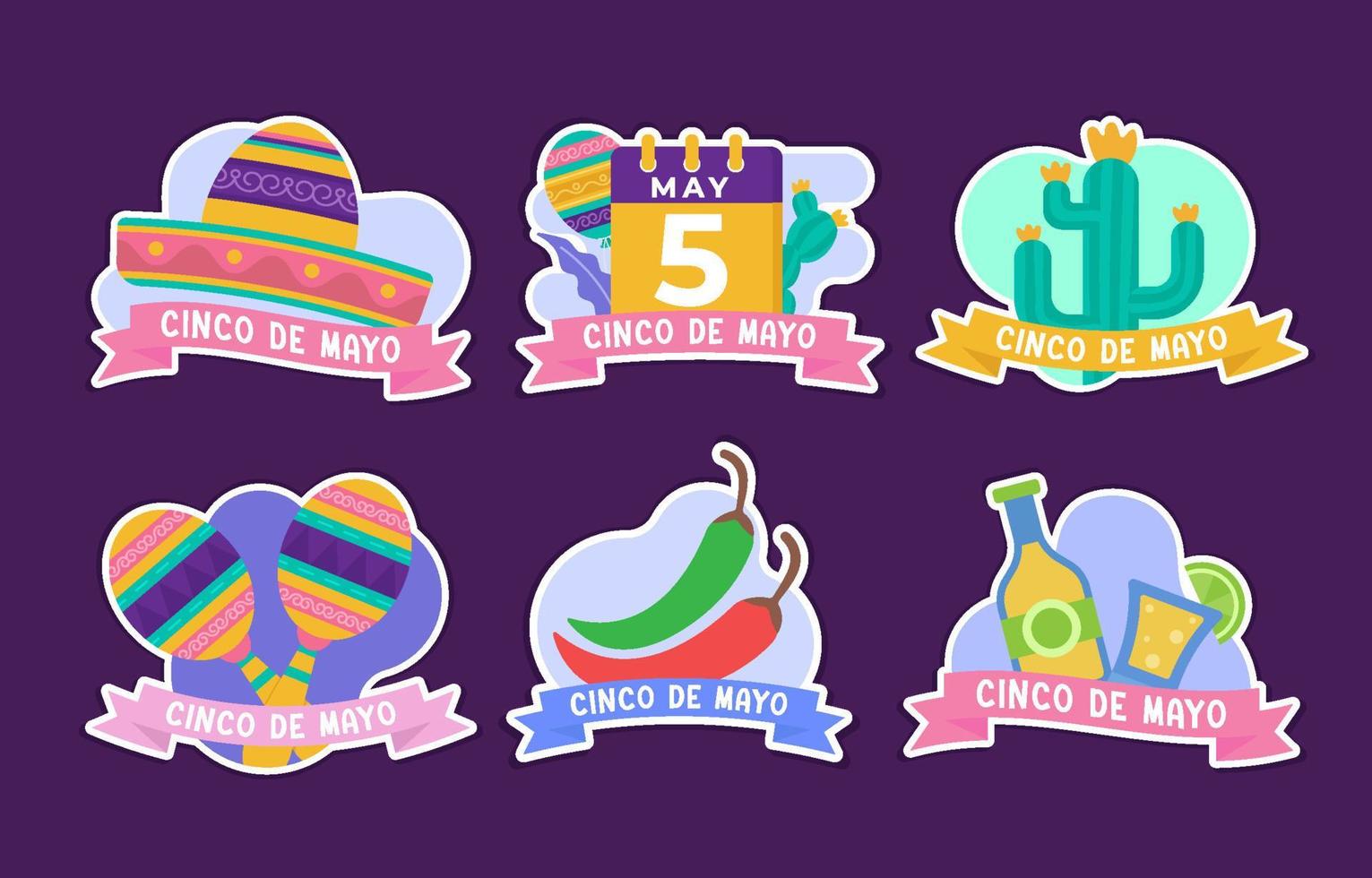 Cinco De Mayo Sticker Label Set vector