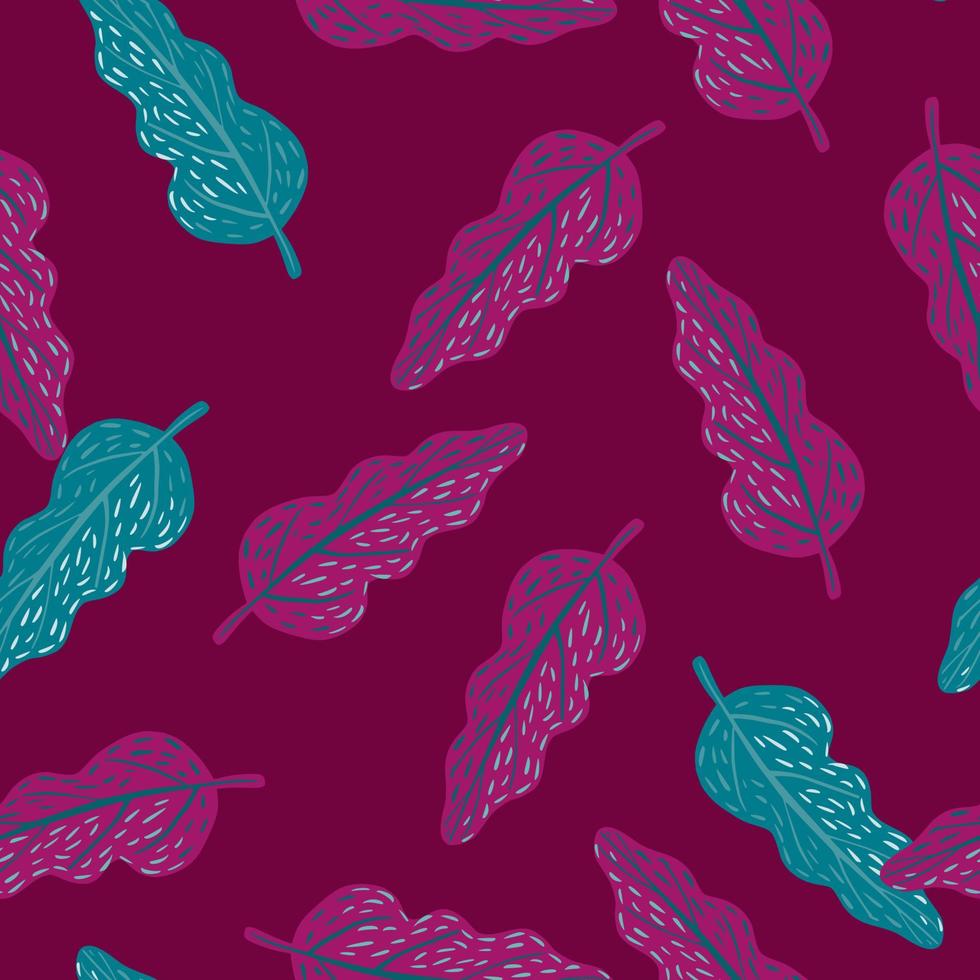 Decorative seamless floral pattern with random leaf shapes. Pink and blue bright organic artwork. vector