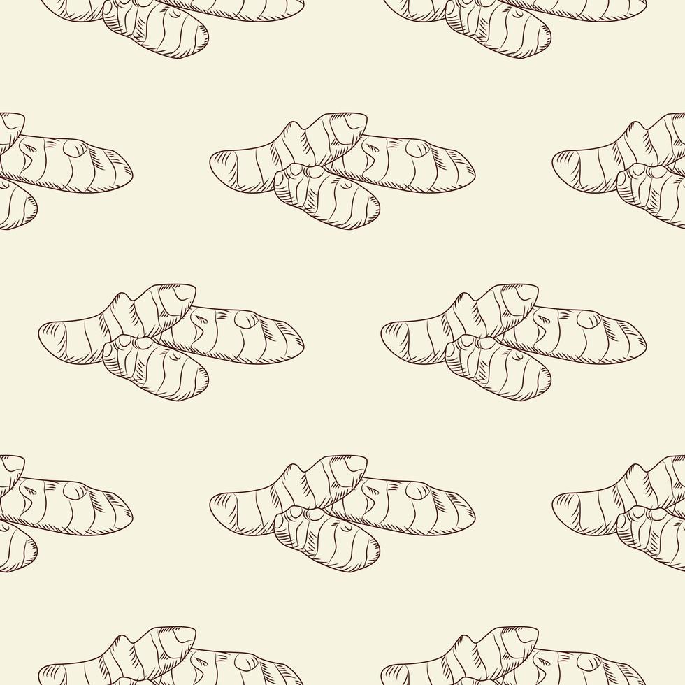 Hand drawn ginger root seamless pattern. Ginger wallpaper. vector