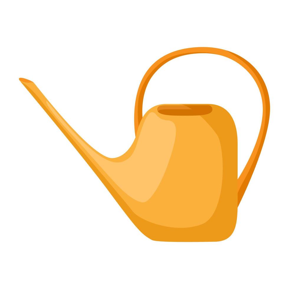 Yellow watering can isolated in flat style. Plastic garden equipment tool vector
