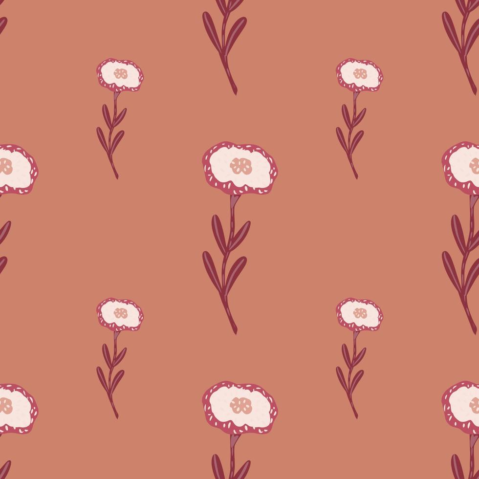 Minimalistic style seamless botanic pattern with white flowers. Coral background. vector