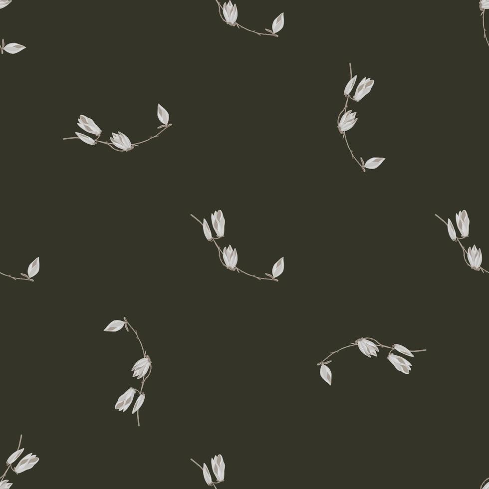 Seamless pattern Magnolias on dark background. Beautiful texture with gray flowers. vector