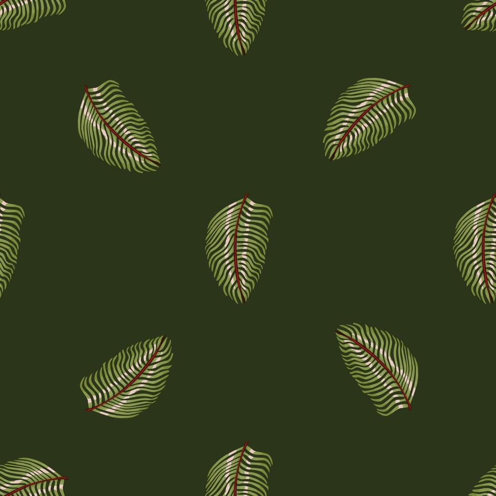 Hawaii seamless pattern in minimalistic style with creative fern leaf silhouettes. Dark green background. vector