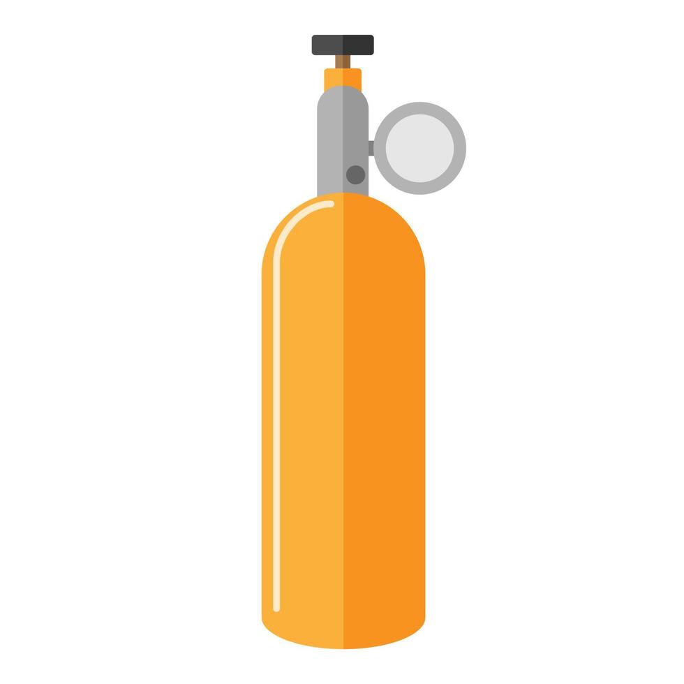 Cilindro de gas para buceo aislado sobre fondo blanco. contenedor de icono de botella de propano amarillo en estilo plano. almacenamiento de combustible de bote contemporáneo vector