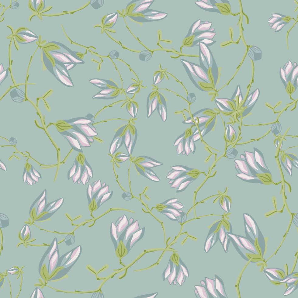 Seamless pattern Magnolias on light green background. Beautiful texture with spring flowers. vector