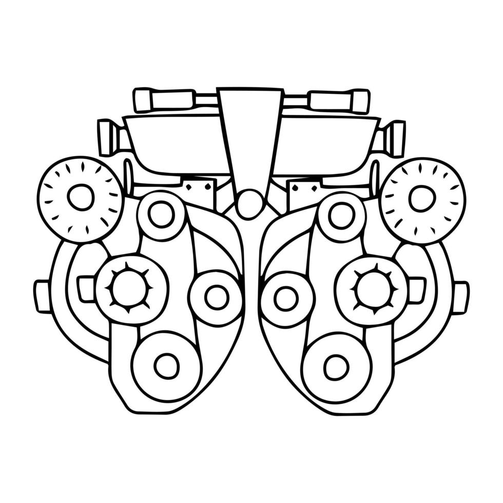 Phoropter isolated on white background. Optical element for ophthalmology, vision correction, eye diagnostic in doodle style. vector