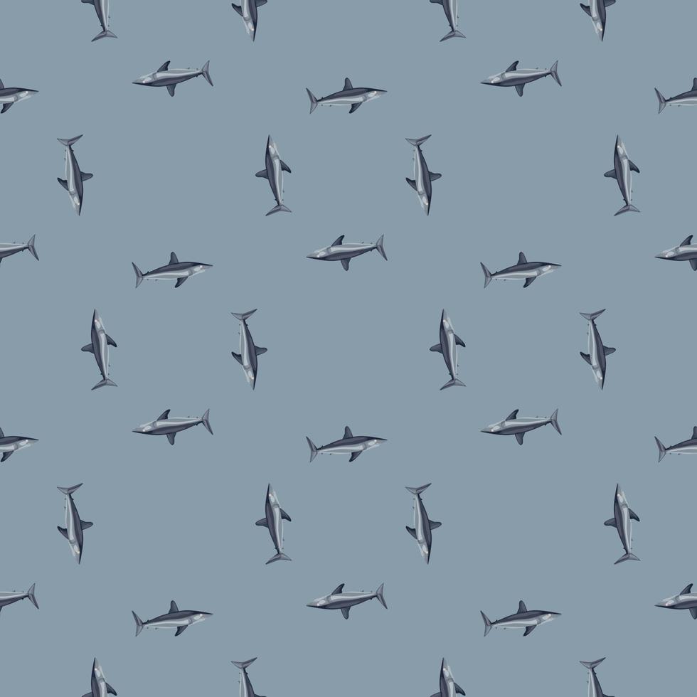Seamless pattern shark Mako on pastel blue background. Animal templates for fabric. vector
