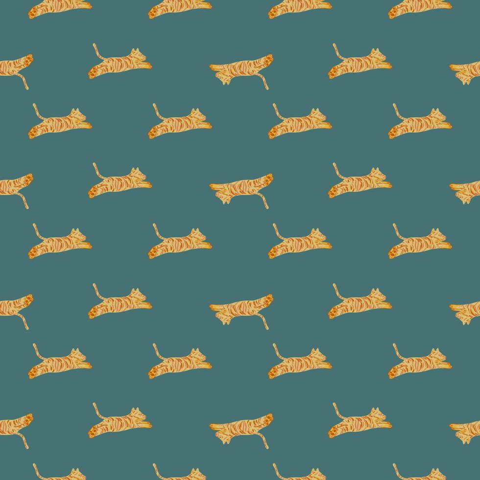 Abstract seamless animal pattern with simple orange tiger silhouettes. Pastel turquoise background. vector