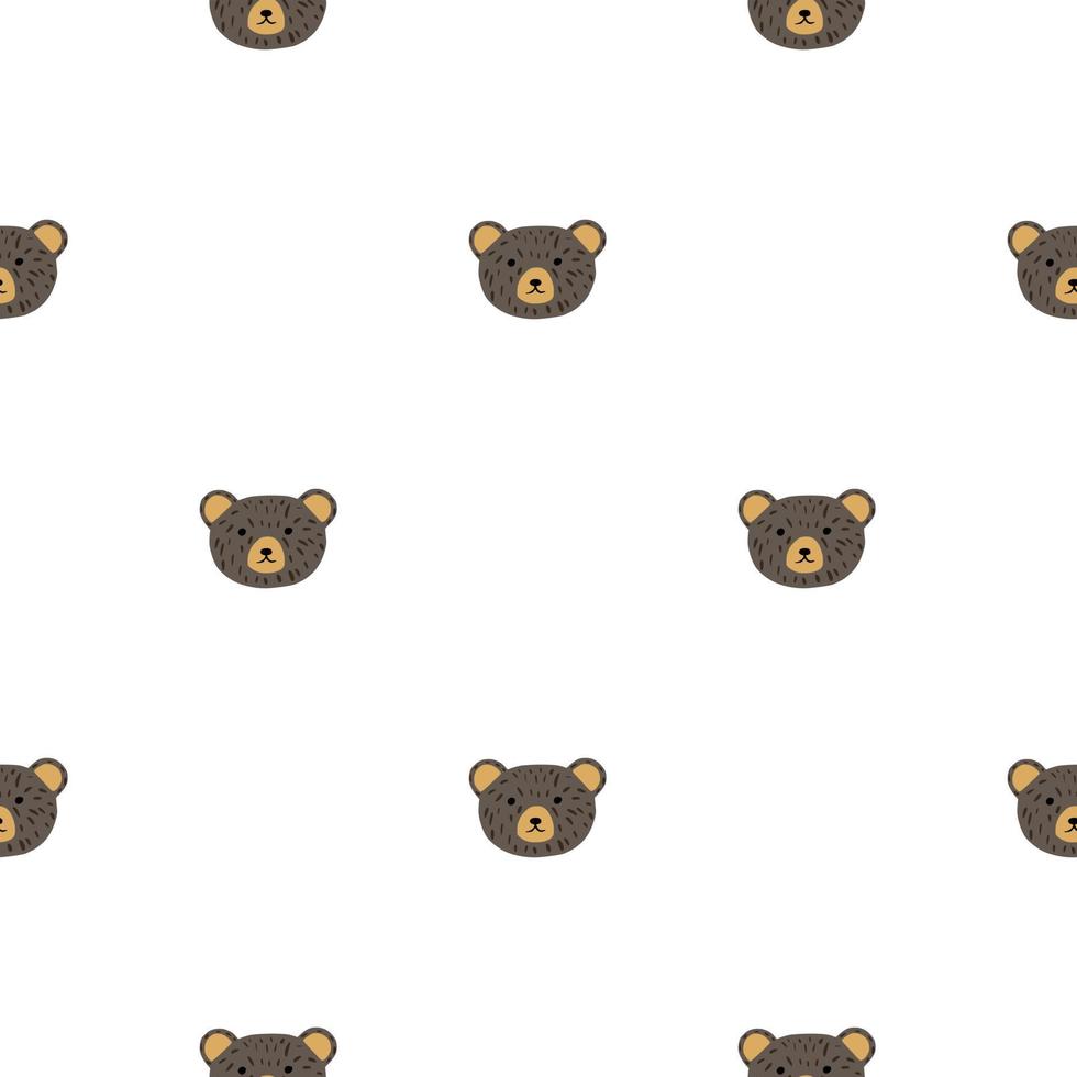 patrón de oso sin costuras en estilo a mano alzada. animales de cabeza sobre fondo colorido. ilustración vectorial para textiles. vector