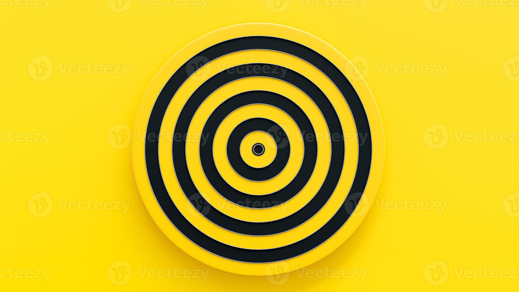 Dartboard black and yellow for background. Aim or goal concept. 3D Render photo