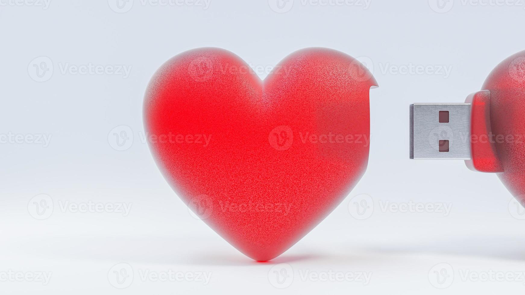 Flash drive red heart shape Sending love information. transfer data love and relationship concept. 3D Render. photo