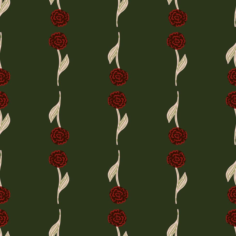 Vintage floral style seamless pattern with red roses ornament. Dark green background. vector