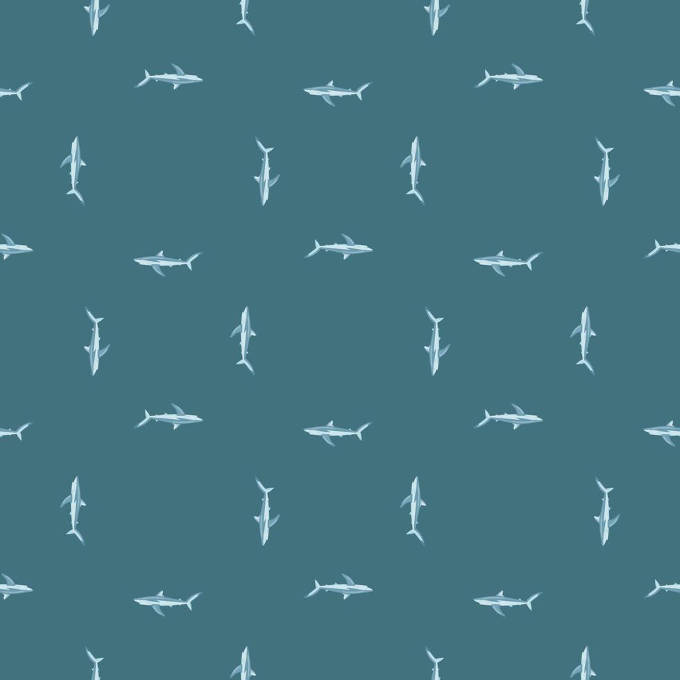 Seamless pattern Blue shark on teal background. Texture of marine fish for any purpose. vector