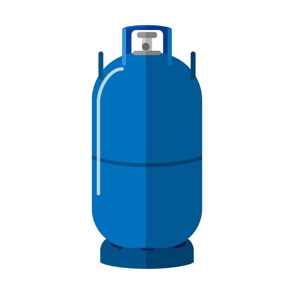 Long gas cylinder isolated on white background. High canister fuel storage. Blue propane bottle with two handle icon container in flat style vector