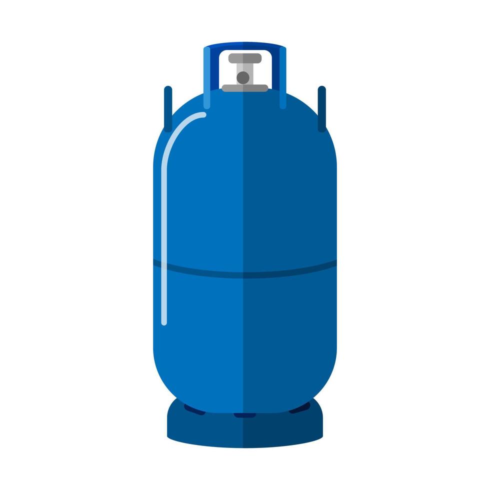 cilindro de gas largo aislado sobre fondo blanco. almacenamiento de combustible de bote alto. botella de propano azul con contenedor de icono de dos asas en estilo plano vector