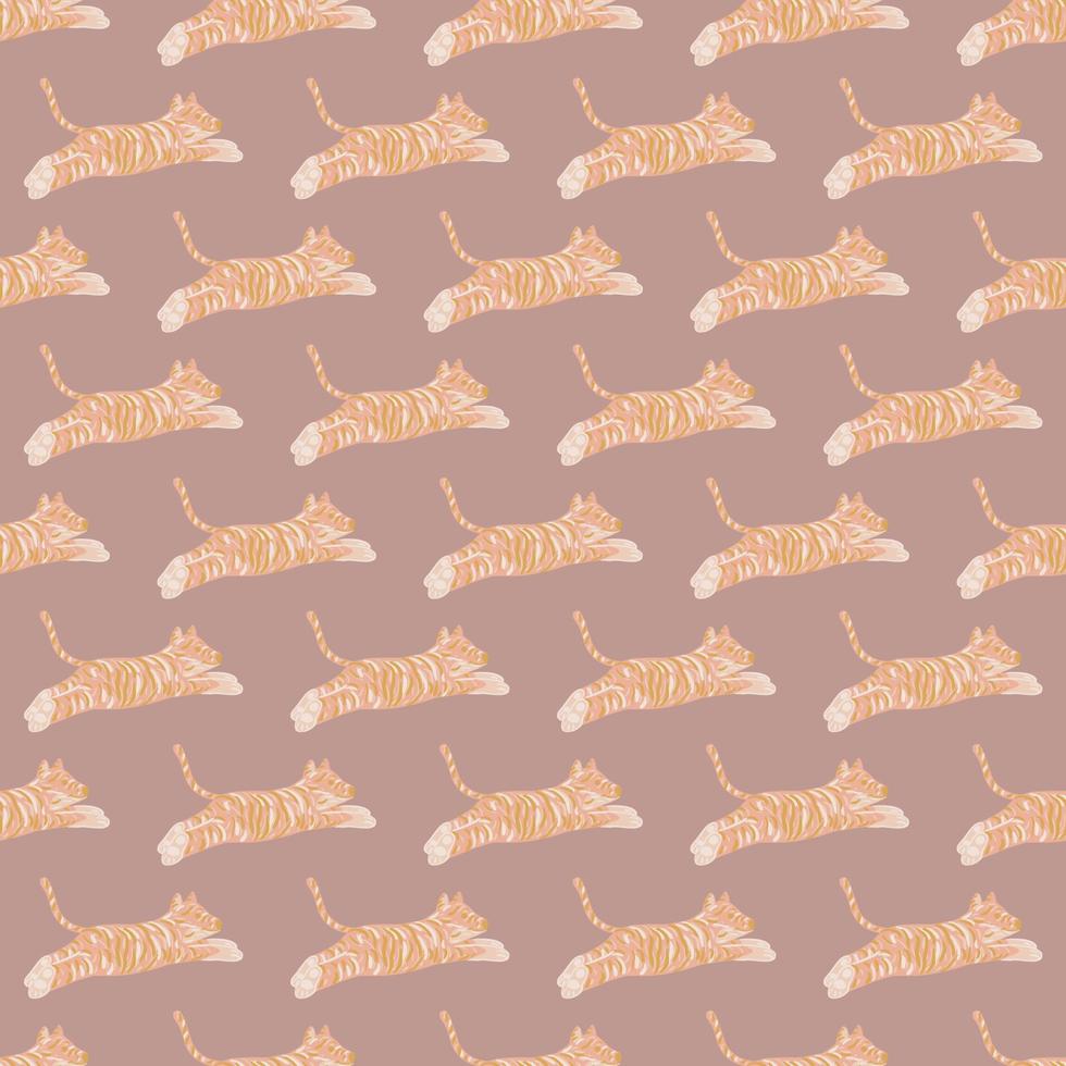 Pastel palette seamless pattern with light orange tiger ornament. Decorative zoo africa backdrop. vector