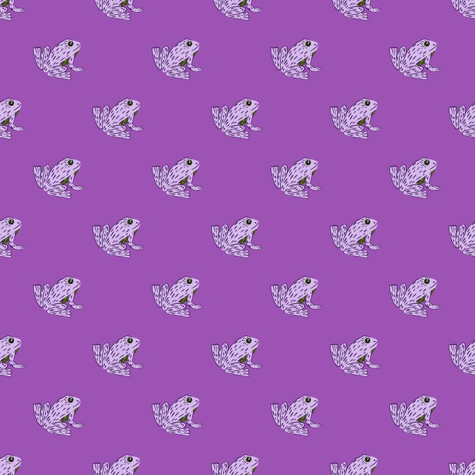 Bright seamless pattern with funny childish animal toad silhouettes print. Purple tones zoo backdrop. vector