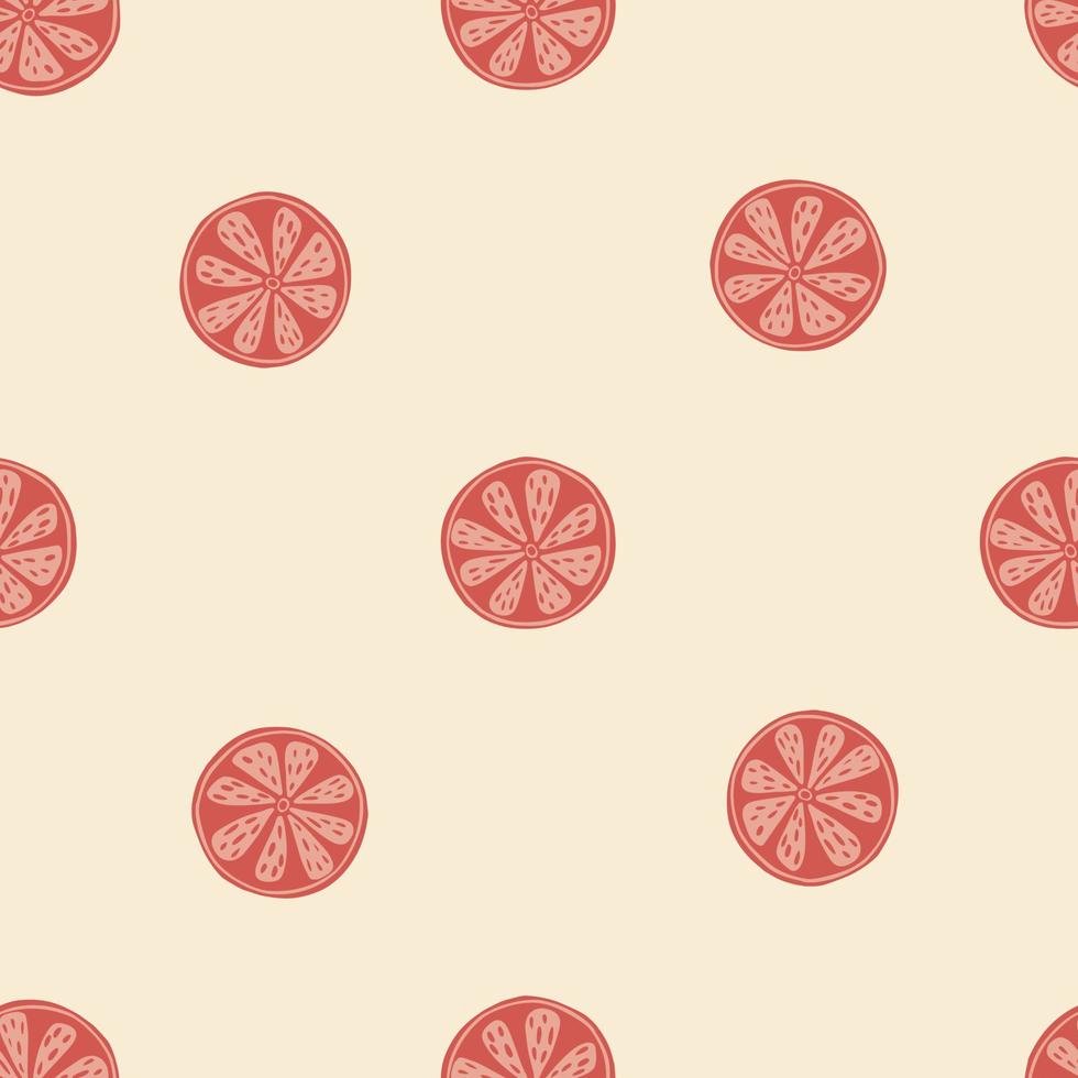 Simple minimalistic style seamless pattern with doodle orange slices print. Pastel background. vector