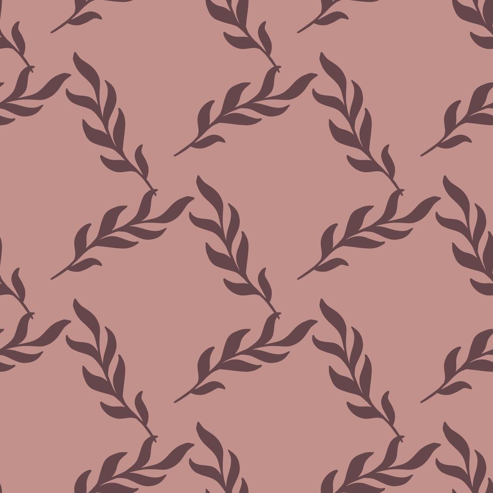 Nature seamless pattern in geometric style with leaf branches shapes. Purple pastel ornament. vector