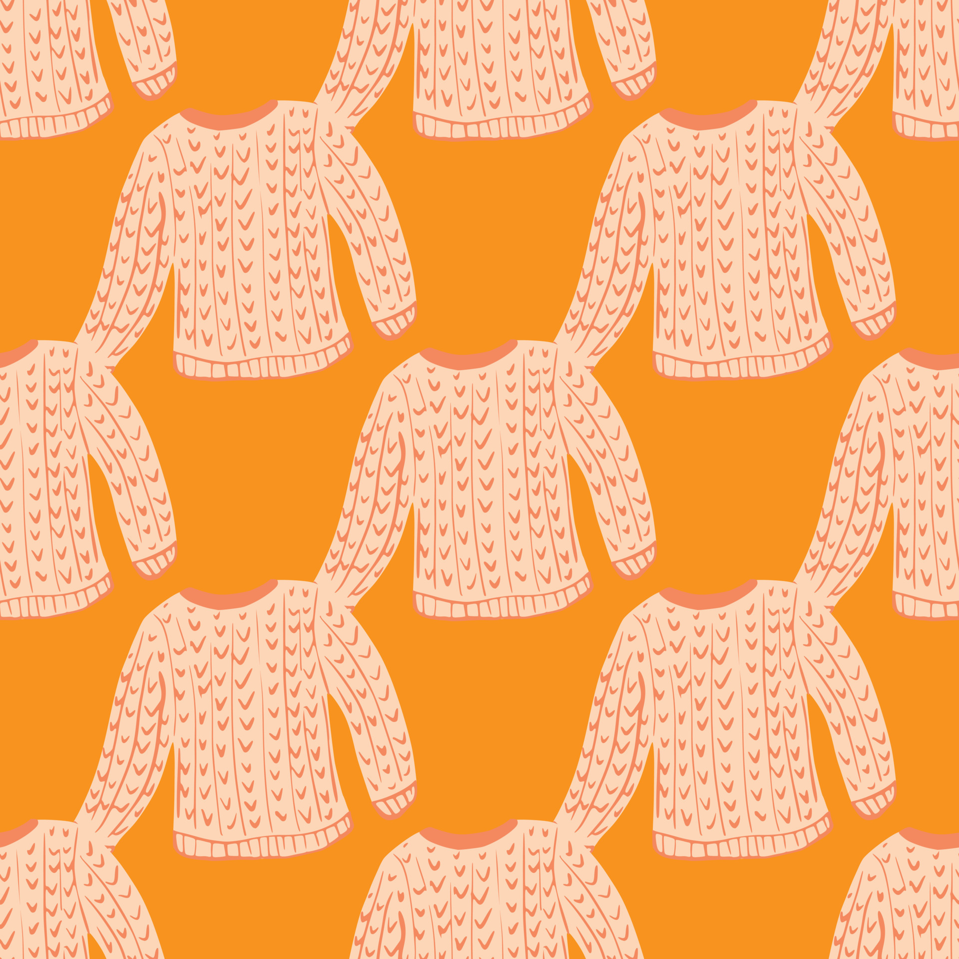 Scandi fashion seamless pattern with light knitted sweater shapes on