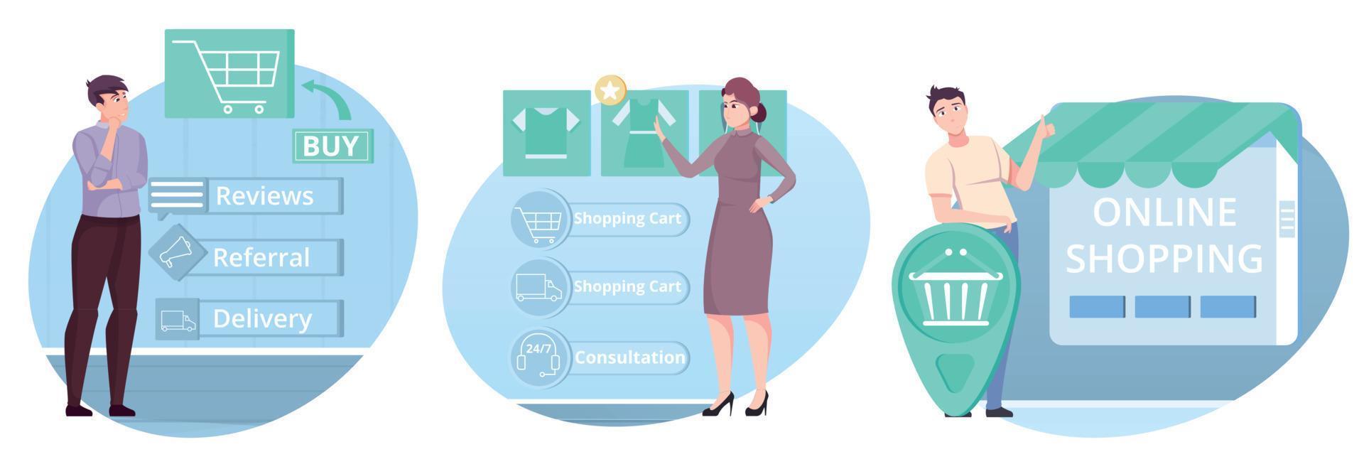 Shopping Buttons Compositions Set vector