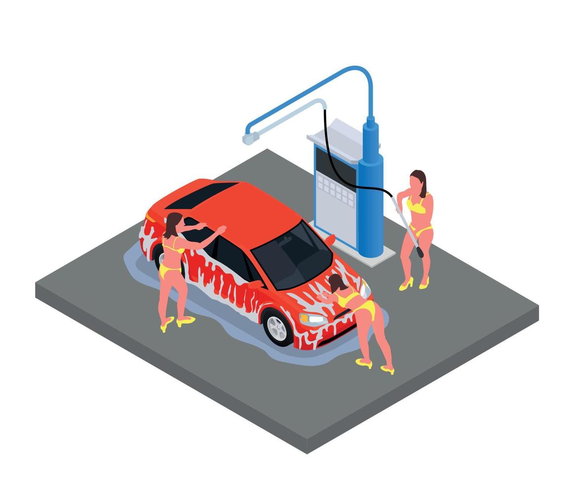 Car Wash Isometric Colored Composition vector