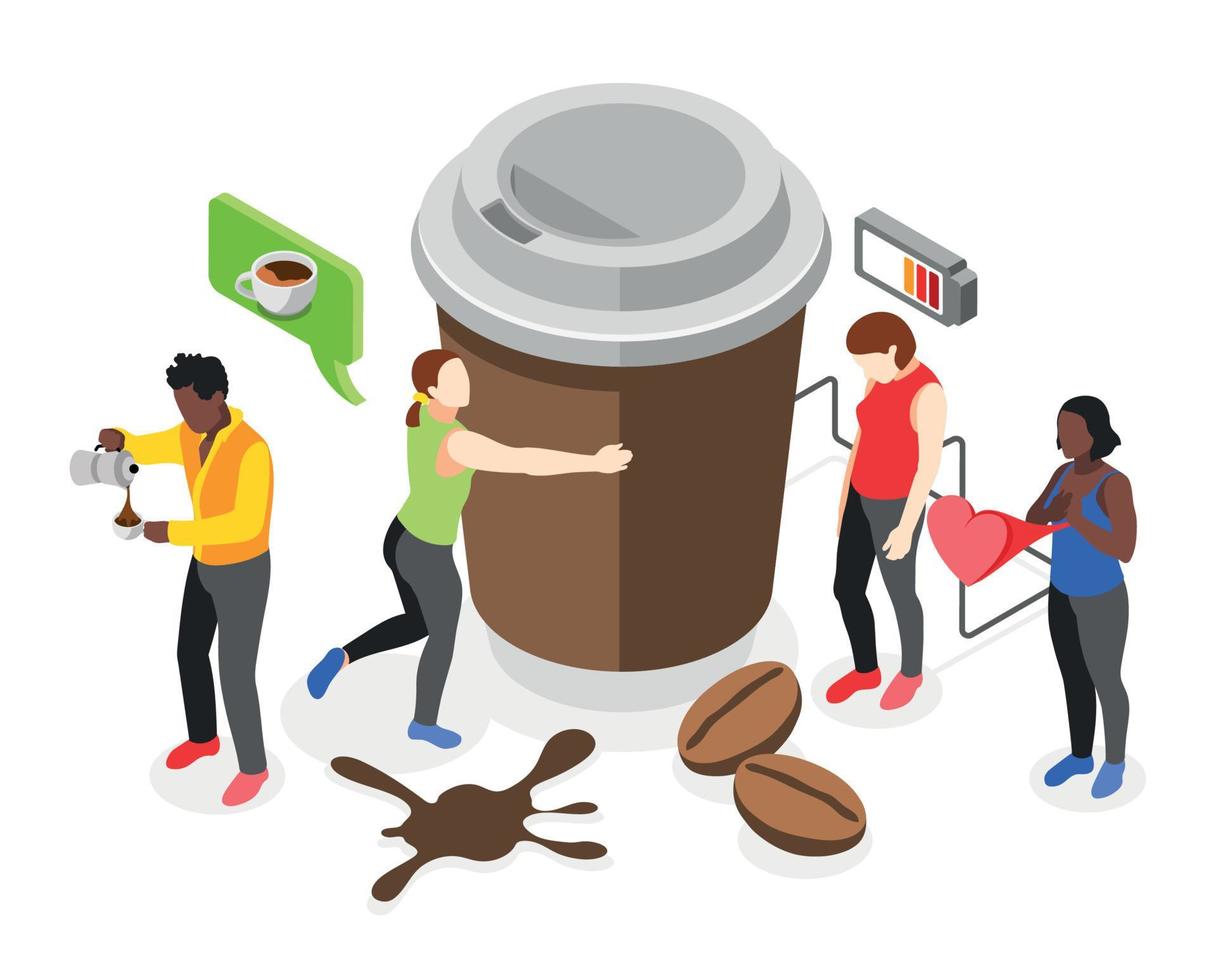 concepto de diseño isométrico de personas de café vector