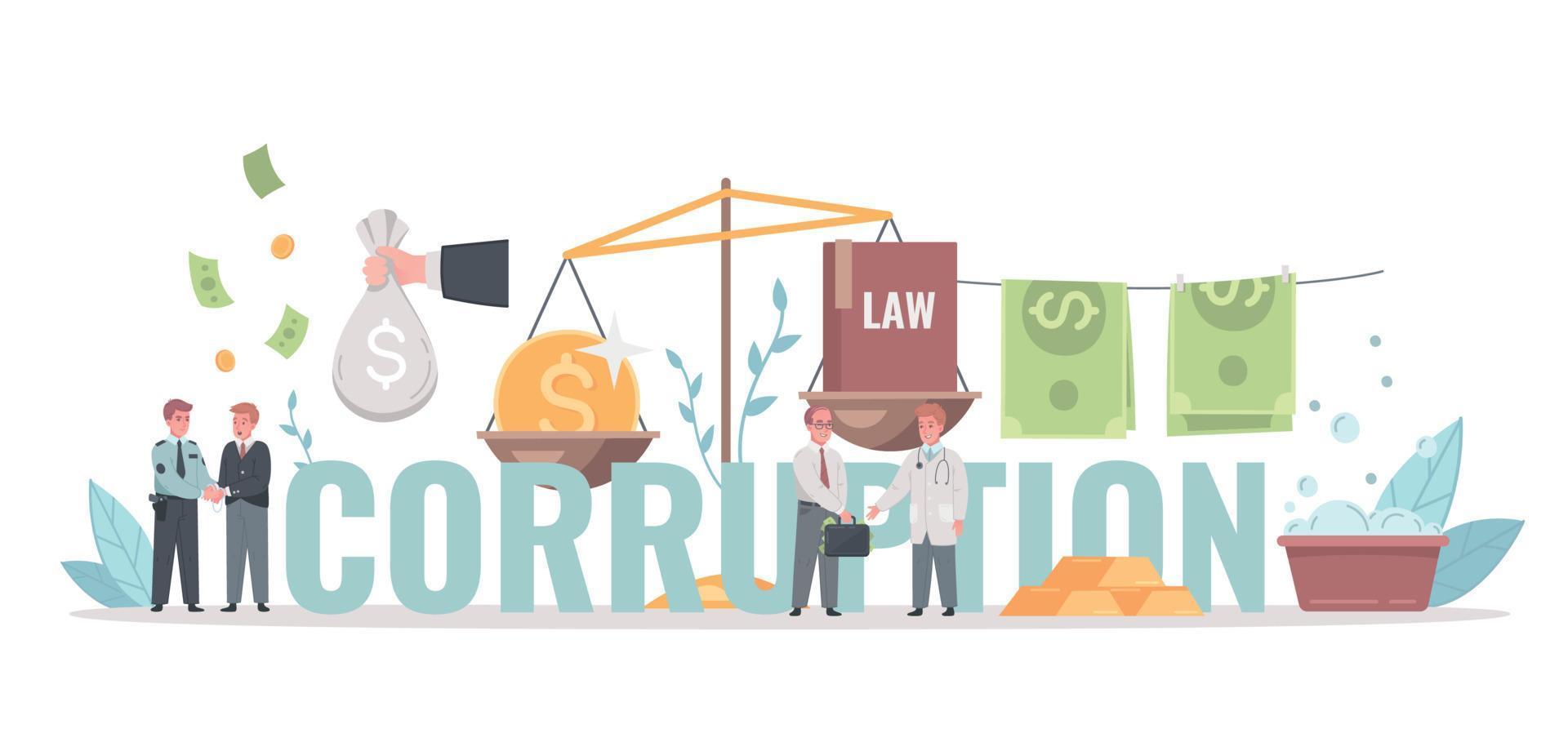 Corruption Money Laundering Cartoon Composition vector