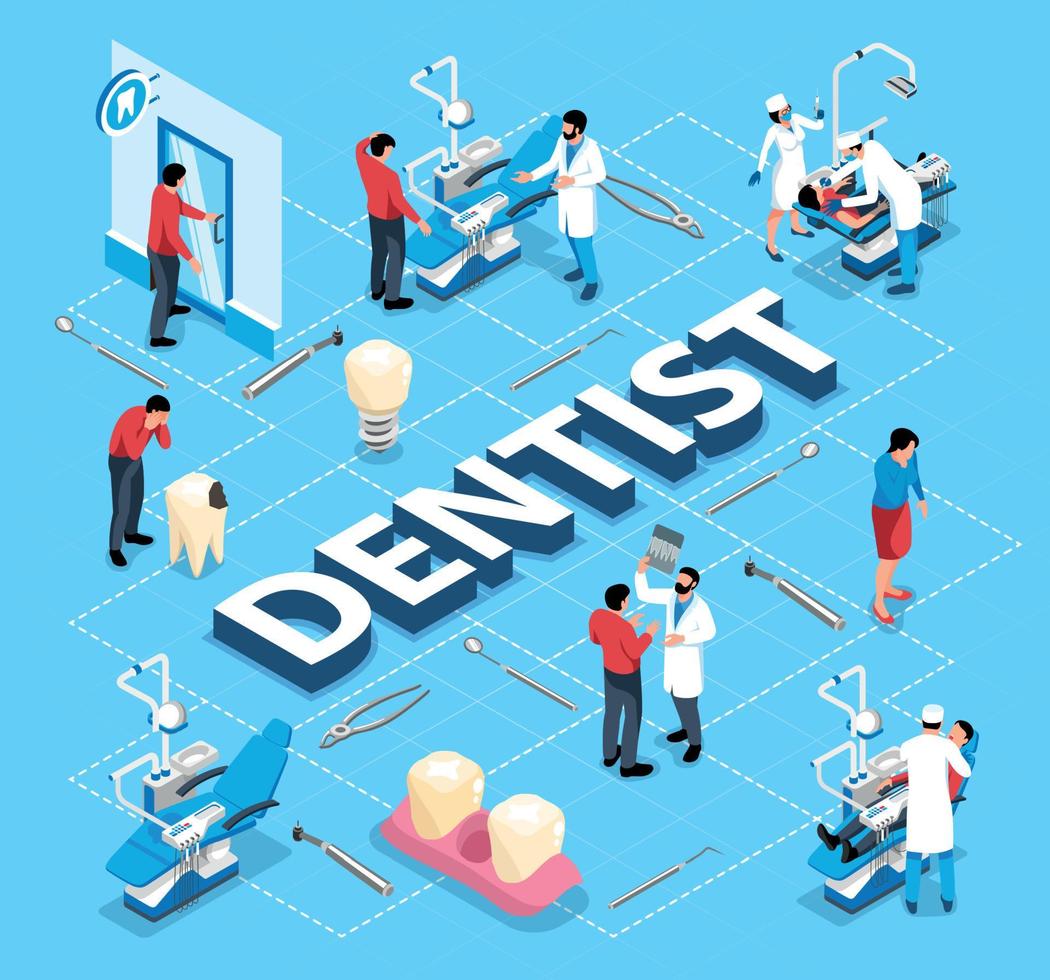 Dentist Isometric Flowchart vector