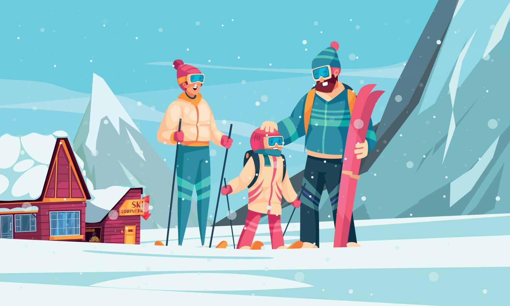 Winter Ski Resort Cartoon Composition vector