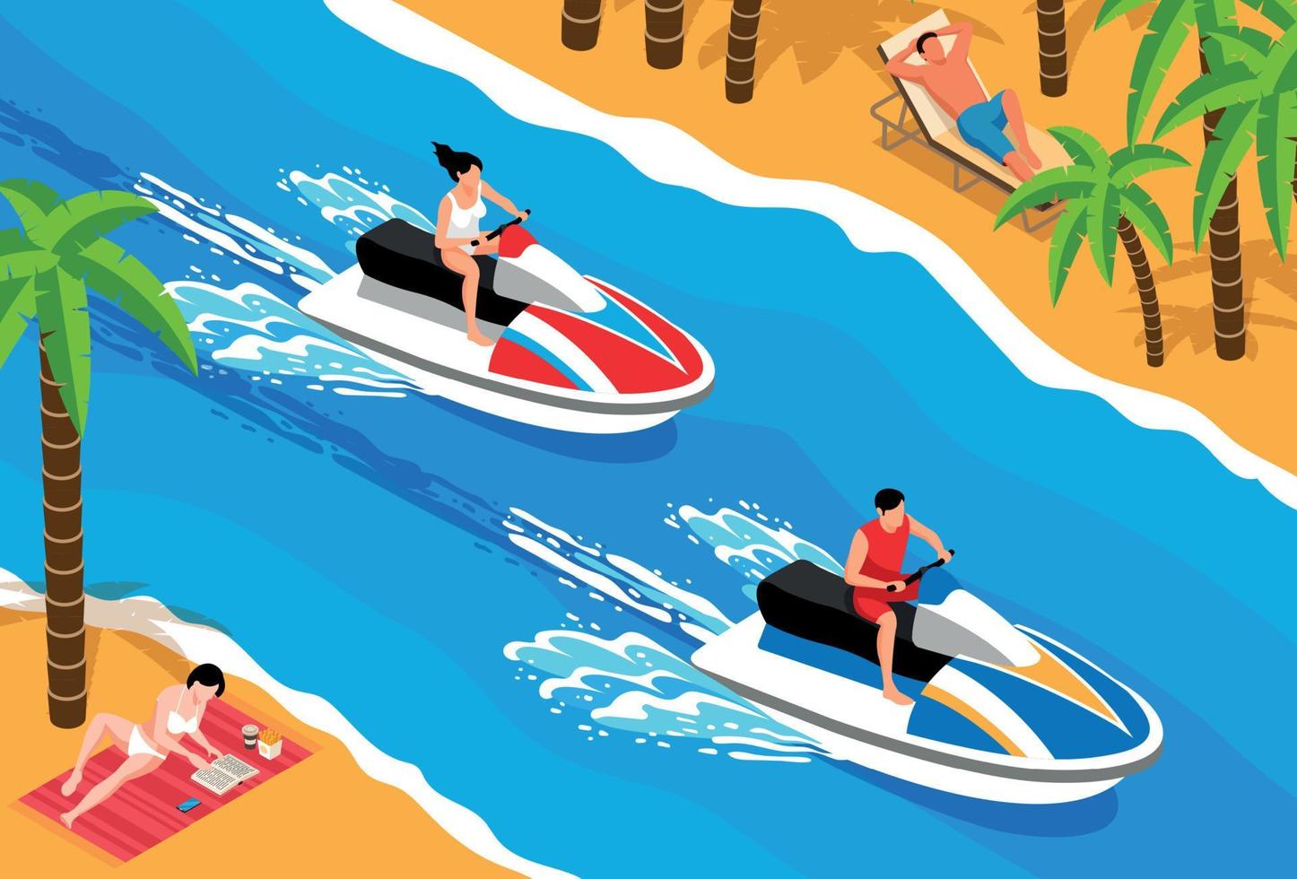 Watersport Isometric Horizontal Illustration vector