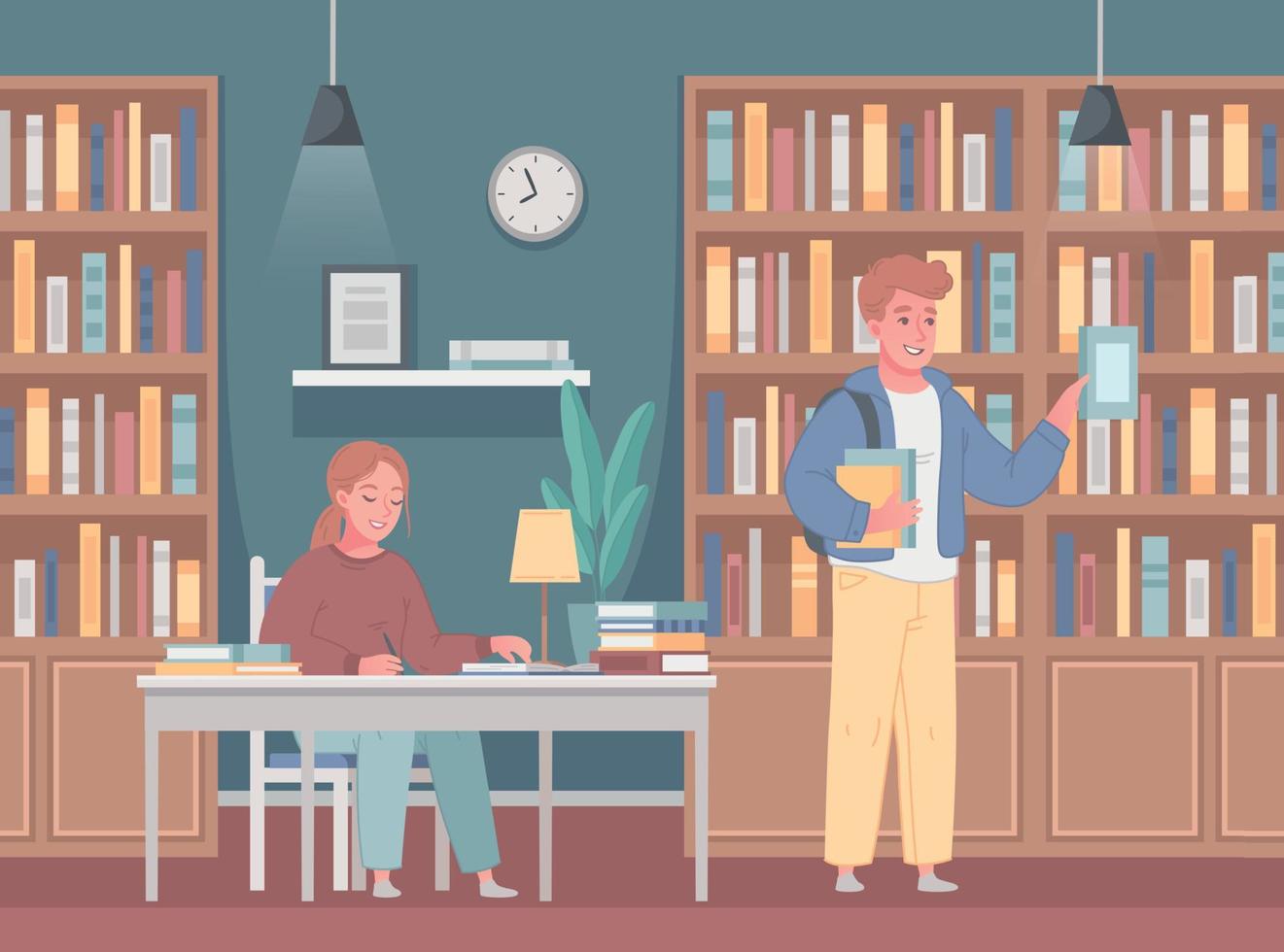 College University Library Cartoon Composition vector