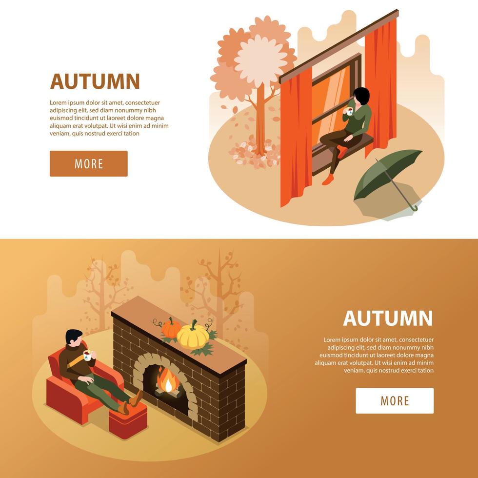 Autumn Isometric Horizontal Banners vector