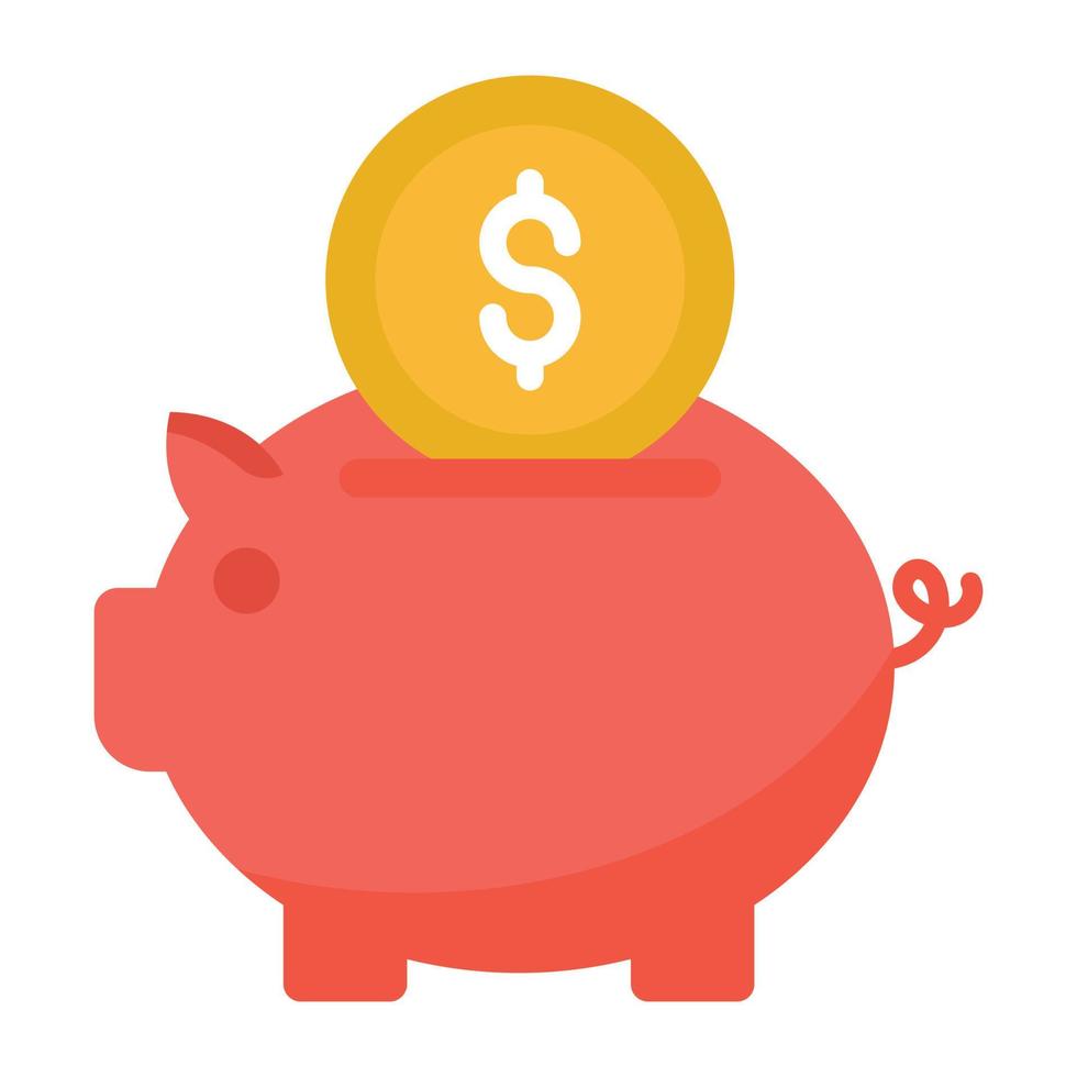 A piggy bank with coin, flat icon vector