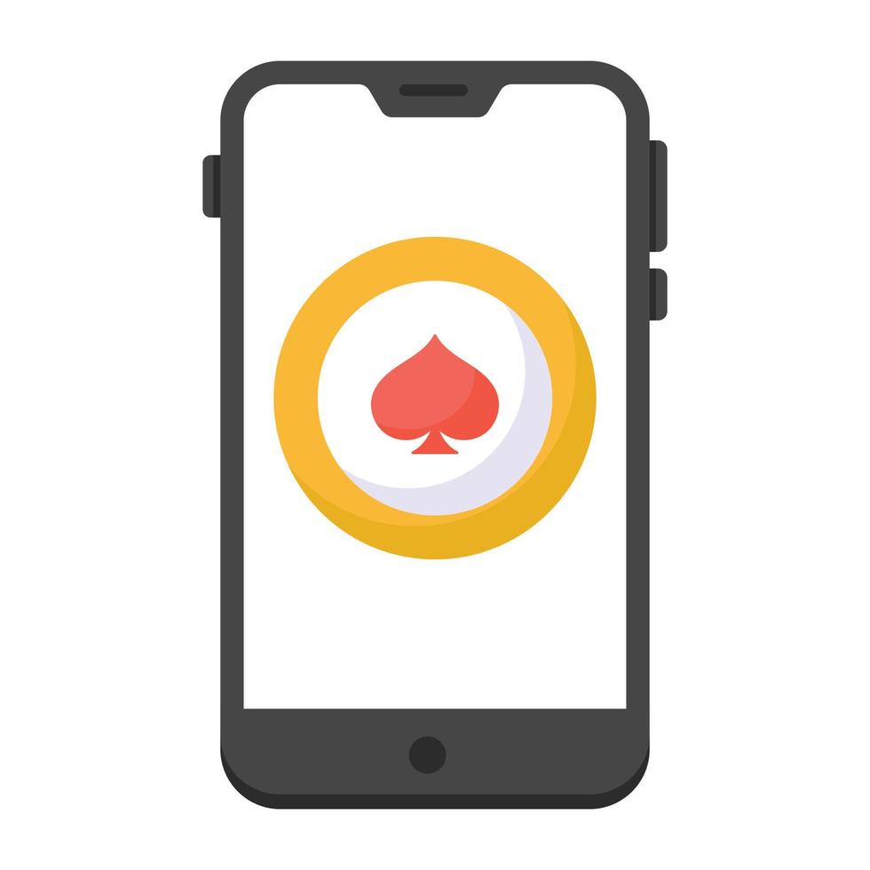 Poker chip in mobile, flat icon of poker app vector