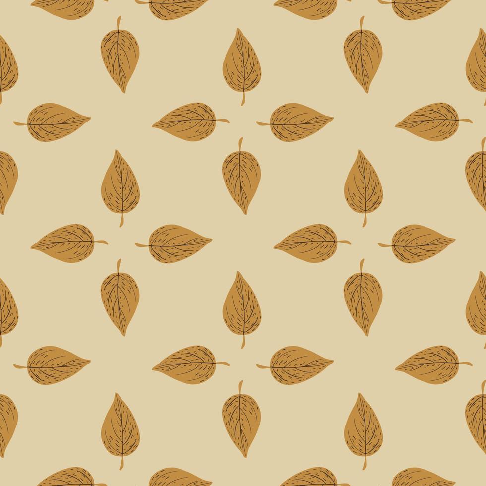 naturaleza otoño de patrones sin fisuras con estampado de hojas marrones que caen. fondo beige claro. vector