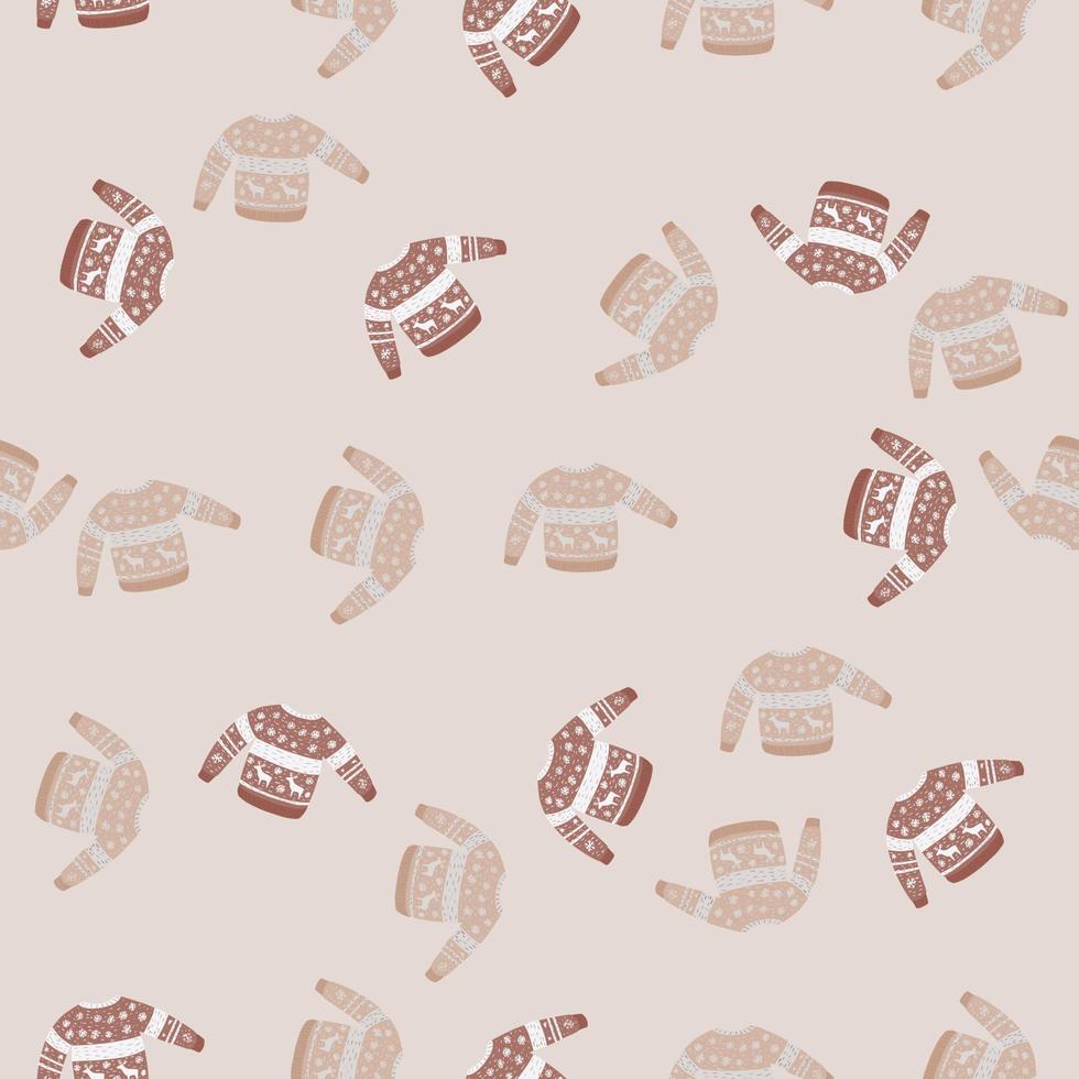 Seamless style pattern with scandinavian knitted sweater silhouettes. Pale beige palette artwork. vector