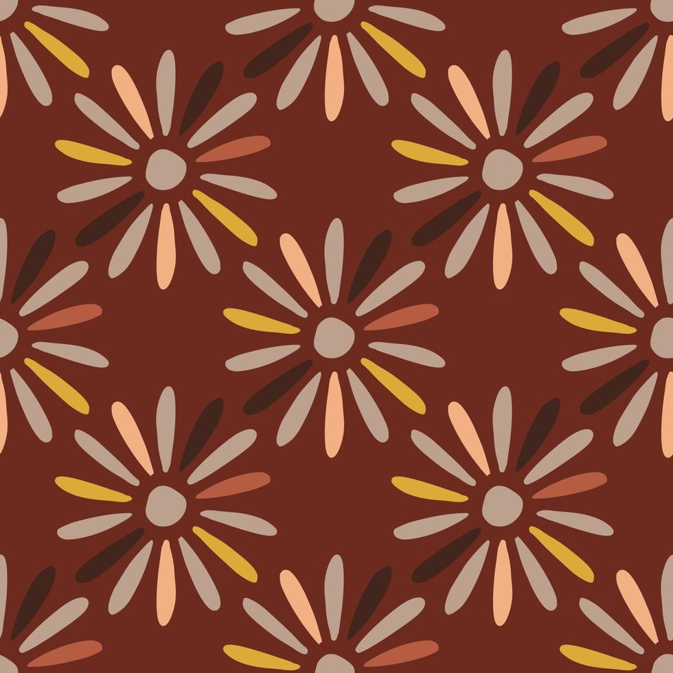 patrón sin costuras de verano estacional con coloridas formas abstractas de flores de margarita. fondo marrón vector
