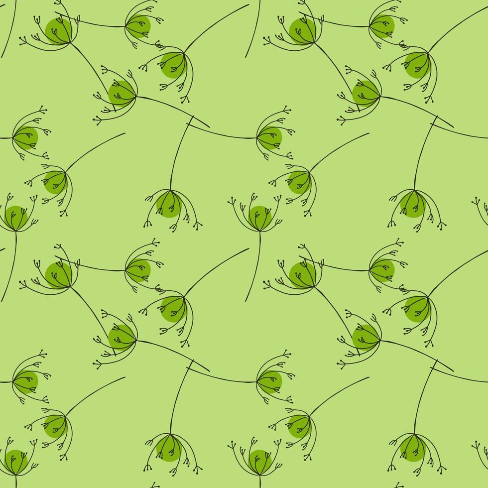 prado de verano de patrones sin fisuras con estampado de flores de milenrama al azar verde. fondo pastel vector