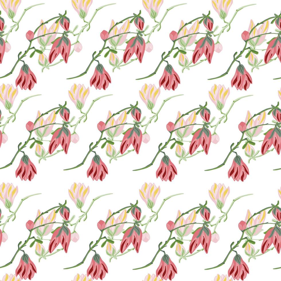 Seamless pattern Magnolias on white background. Beautiful ornament with spring pink flowers. vector