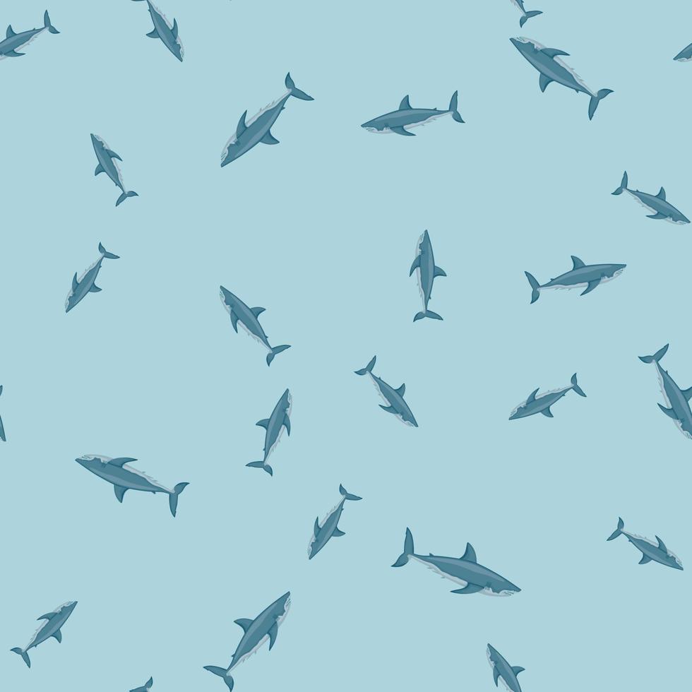 White shark seamless pattern in scandinavian style. Marine animals background. Vector illustration for children funny textile.