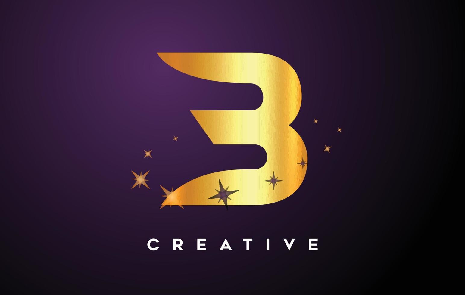 Gold B Letter Logo with Golden Glitter Stars and Gold Foil Texture Icon Vector