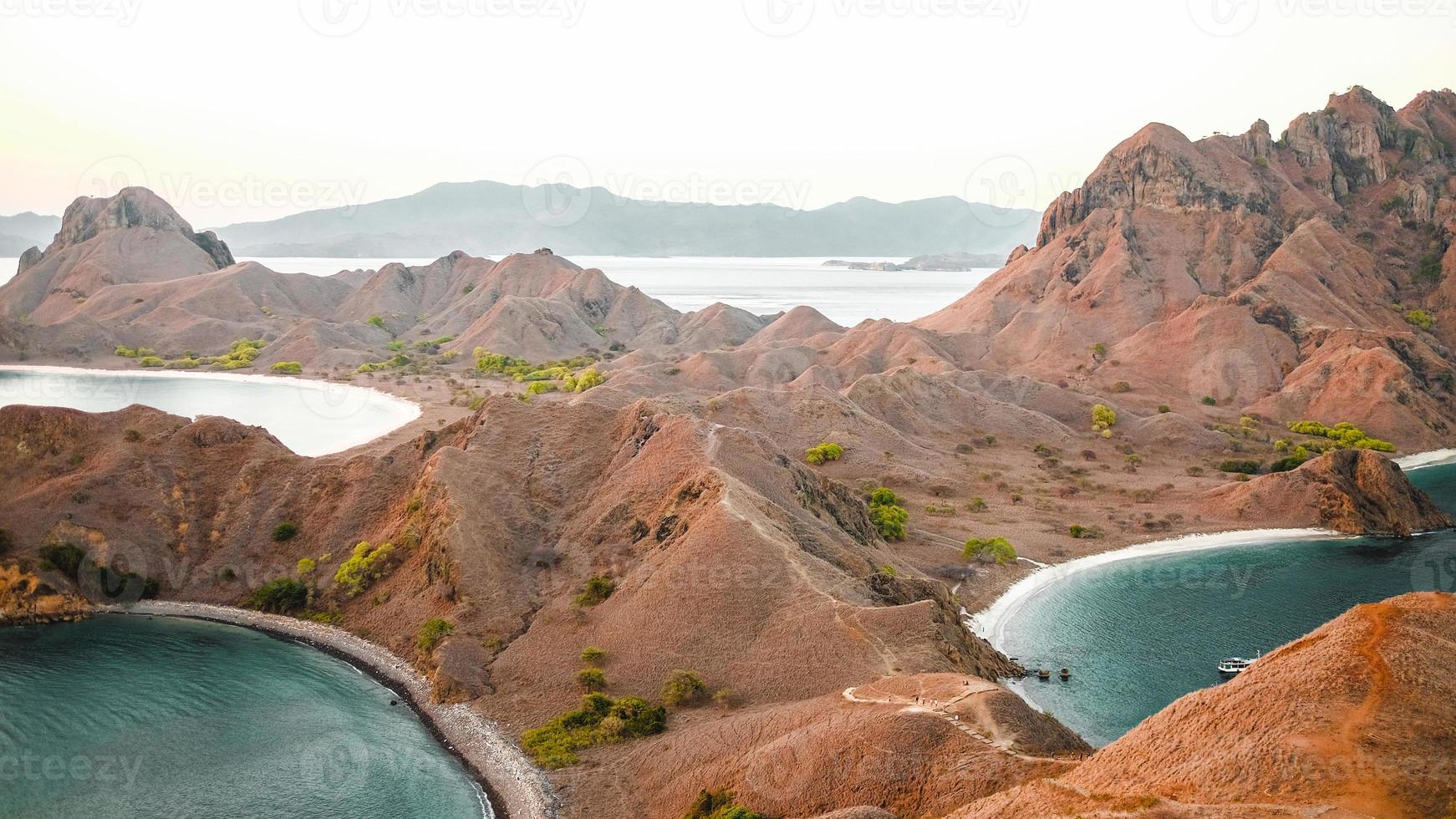 Top view of Padar Island at Labuan Bajo, Flores, Indonesia. Exotic landscape view, beautiful nature scenery photo