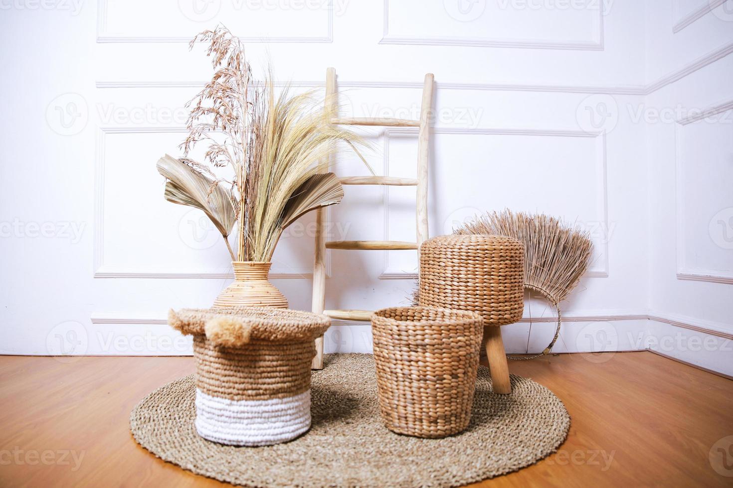 Various of rattan and woven handicraft for minimalist interior decoration photo