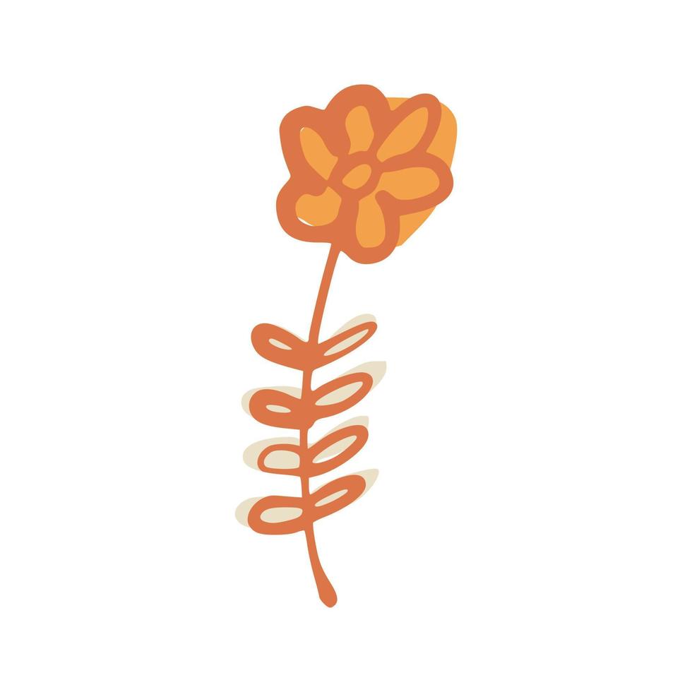 flor aislada sobre fondo blanco. boceto botánico abstracto color amarillo y naranja dibujado a mano en estilo garabato. vector